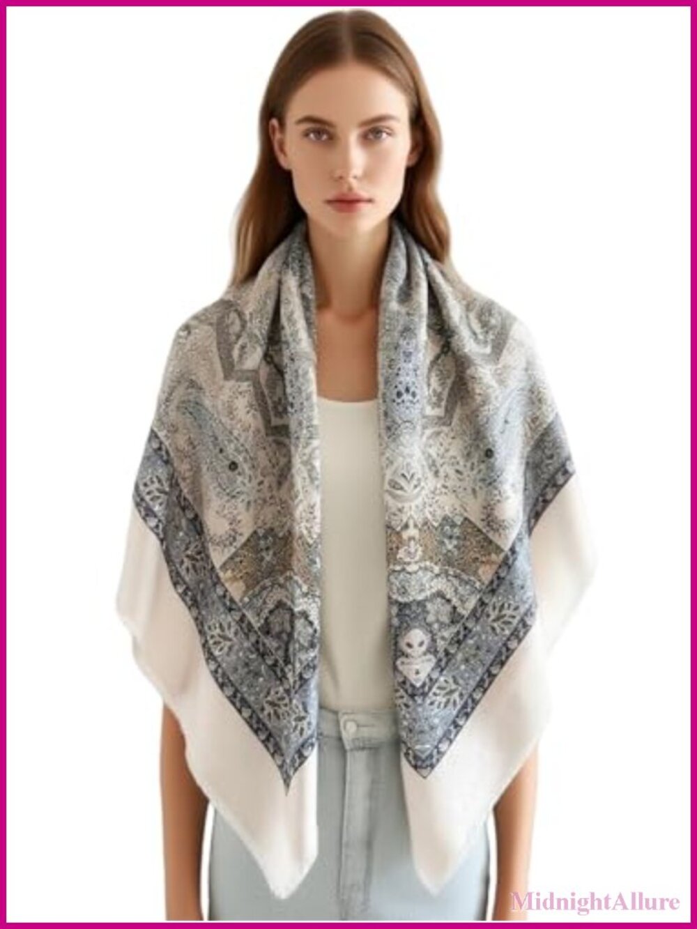 Large Square Scarf 51" Polyester Cotton Linen Soft Versatile Wrap
